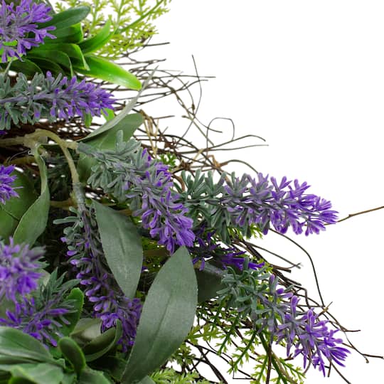 24" Purple Lavender & Spring Foliage Artificial Floral Wreath